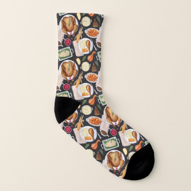 Watercolor Thanksgiving Turkey Dinner Socks (Left Inside)
