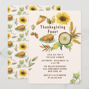 Watercolor Thanksgiving Turkey Feast Invitation