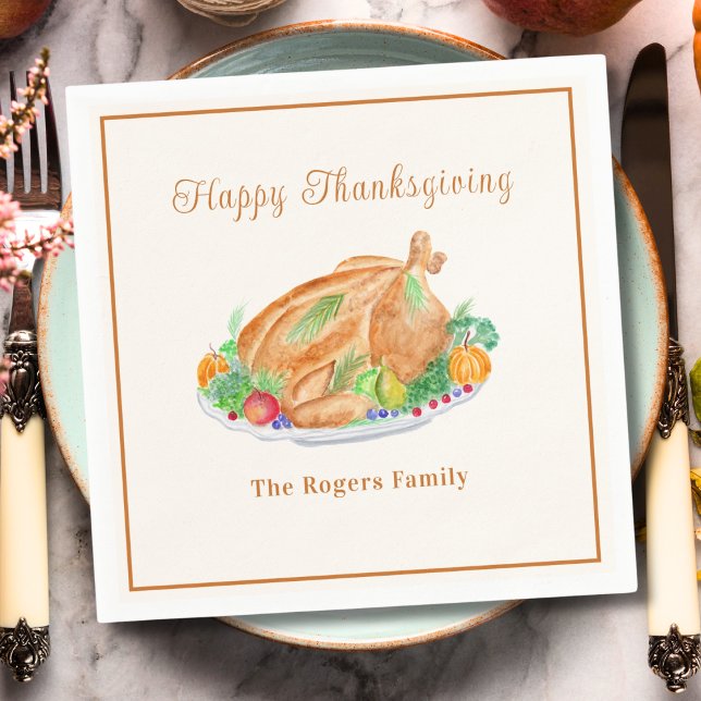 Watercolor Thanksgiving Turkey Paper Napkin (Creator Uploaded)