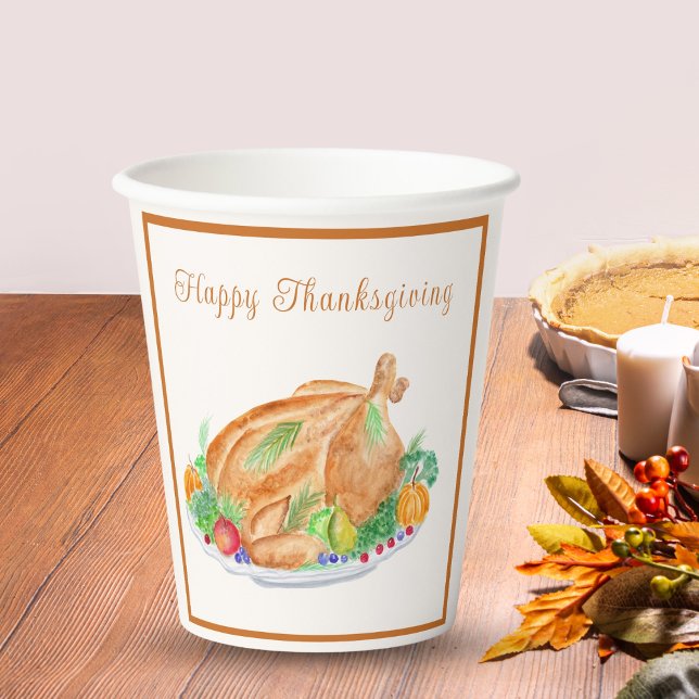 Watercolor Thanksgiving Turkey Paper Napkin Paper Cups (Creator Uploaded)