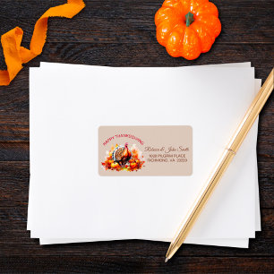 Watercolor Thanksgiving Turkey & Pumpkins Address  Label