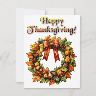 Watercolor Thanksgiving Wreath Topography Holiday Card