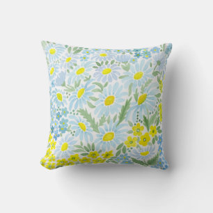 Watercolor . The flowers of the field . Chamomile Cushion