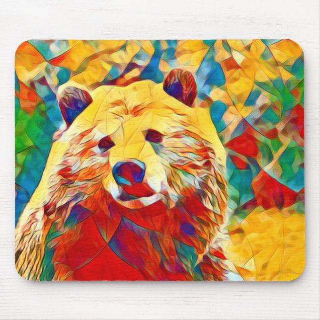 Watercolor Theme Colourful Bear Mousepad (Front)