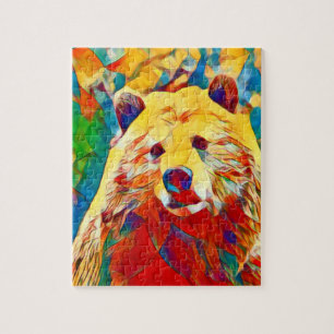 Watercolor Theme Digital Art Colourful Bear Puzzle