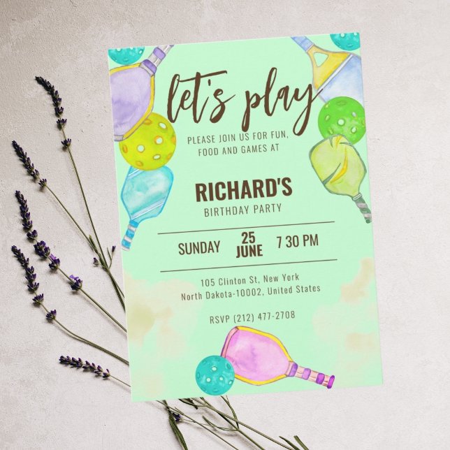 Watercolor Theme Pickleball Green Birthday Party Invitation (Creator Uploaded)