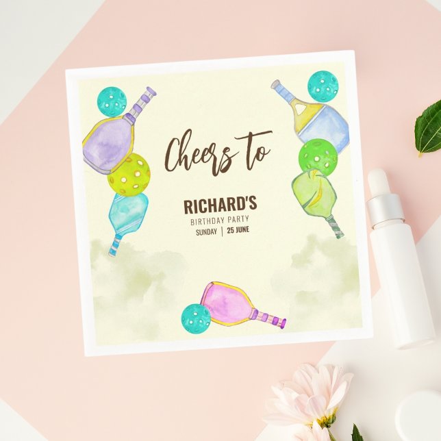 Watercolor Theme Pickleball Light Birthday Party Napkin (Creator Uploaded)