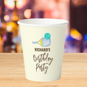 Watercolor Theme Pickleball Light Birthday Party Paper Cups