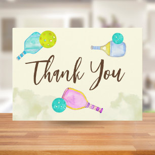 Watercolor Theme Pickleball Light Birthday Party Thank You Card