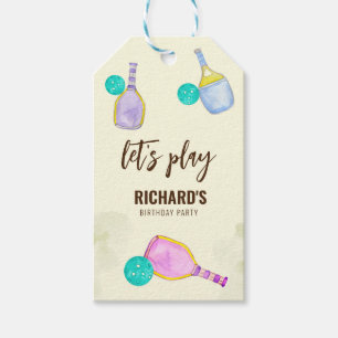 Watercolor Theme Pickleball Sports Birthday Party Gift Tags