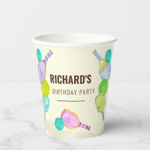 Watercolor Theme Pickleball Sports Birthday Party Paper Cups