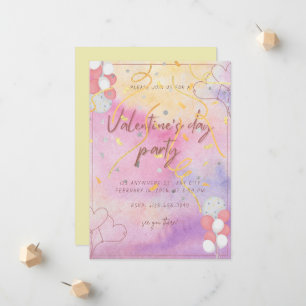 Watercolor theme Valentines Day Party Invitation 
