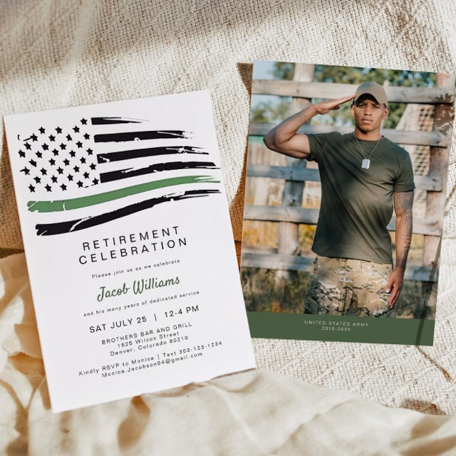 Watercolor Thin Gre Line Flag Retirement Party Invitation (Creator Uploaded)