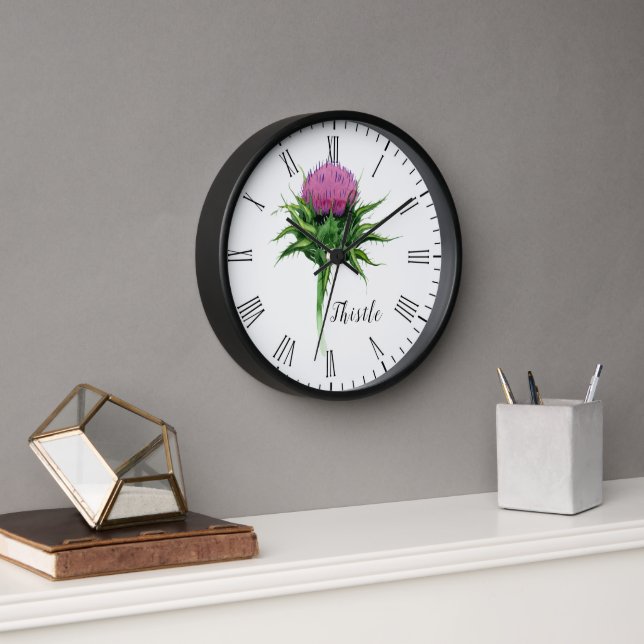 Watercolor Thistle Botanical Clock (Office)