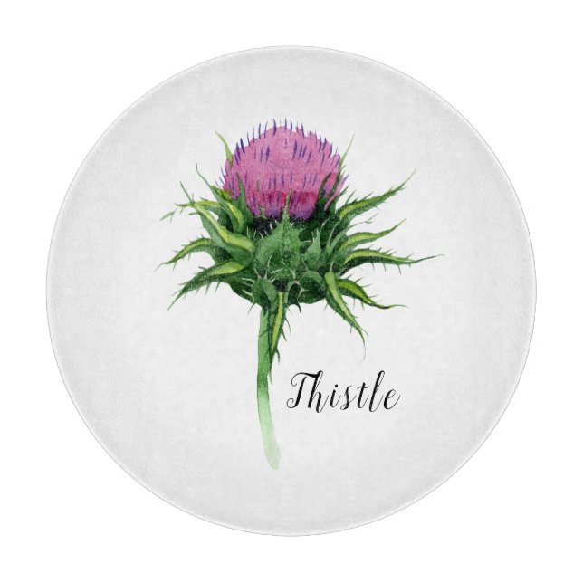 Watercolor Thistle Botanical Cutting Board (Front)