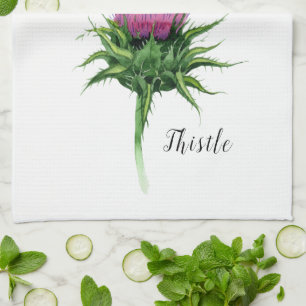 Watercolor Thistle Botanical Tea Towel