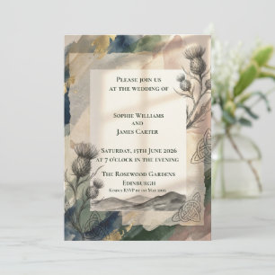 Watercolor Thistle & Celtic Knot Wedding Invitatio Invitation