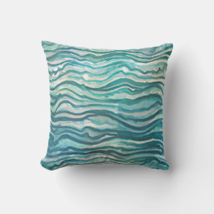 Watercolor Tide - Crashing Waves Teal Cushion