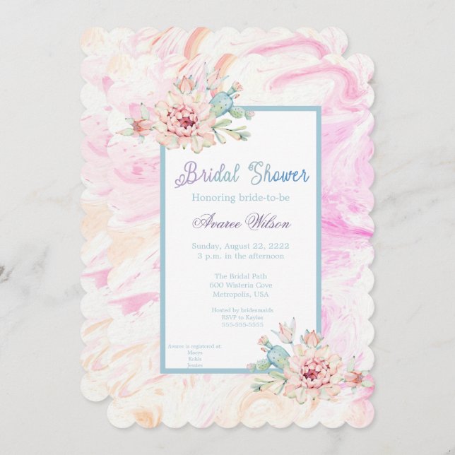 Watercolor Tie Dye and Flowers Cotton Candy Colour Invitation (Front/Back)