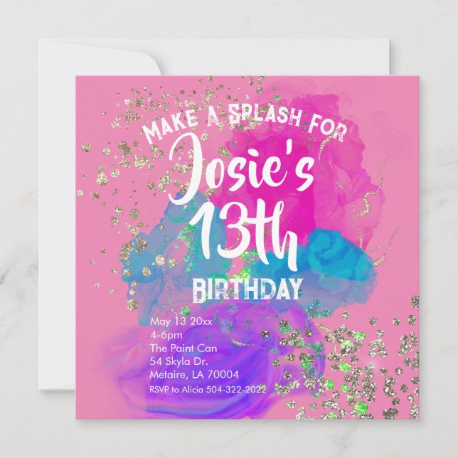 Watercolor Tie Dye Paint Birthday Invitation (Front)