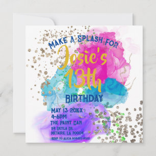 Watercolor Tie Dye Paint Splash Birthday Invitatio