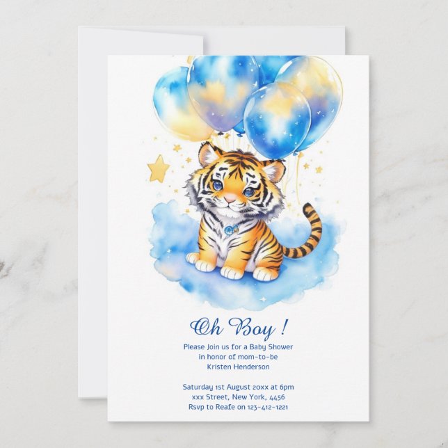 Watercolor Tiger Boy Baby Shower Invitation (Front)