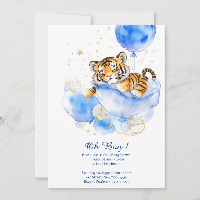 Watercolor Tiger Boy Baby Shower Invitation (Front)