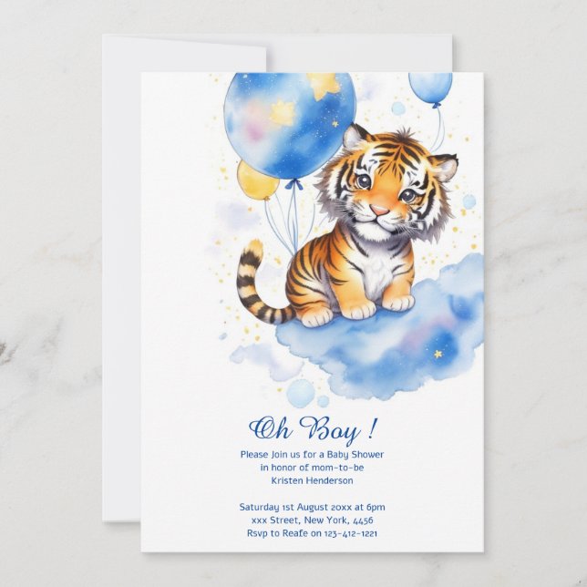 Watercolor Tiger Boy Baby Shower Invitation (Front)