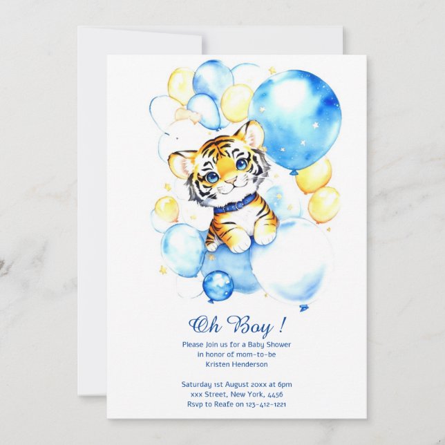 Watercolor Tiger Boy Baby Shower Invitation (Front)