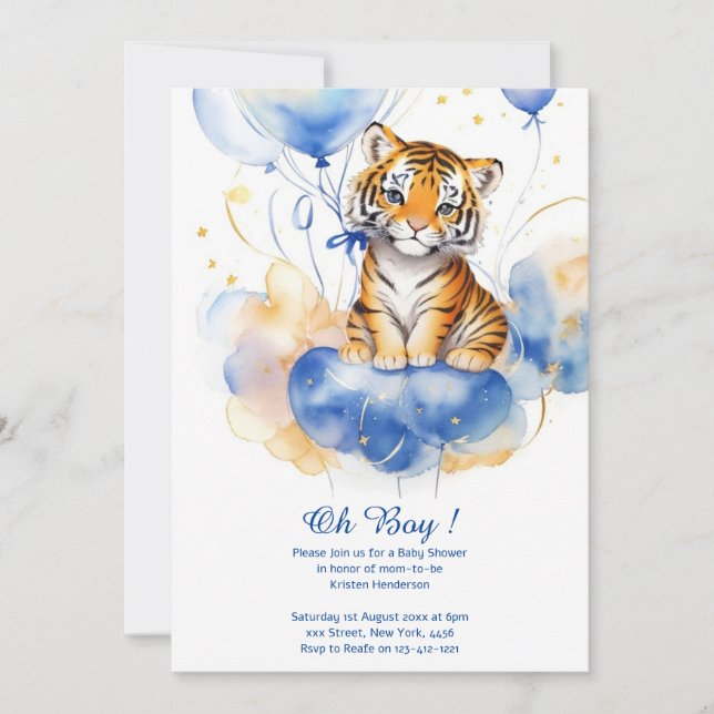 Watercolor Tiger Boy Baby Shower Invitation (Front)