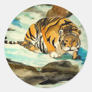 Watercolor Tiger Classic Round Sticker