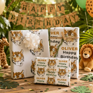Watercolor Tiger Head Animal Wrapping Paper Sheet