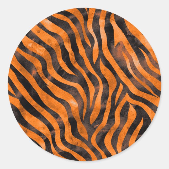 Watercolor Tiger Print Classic Round Sticker (Front)