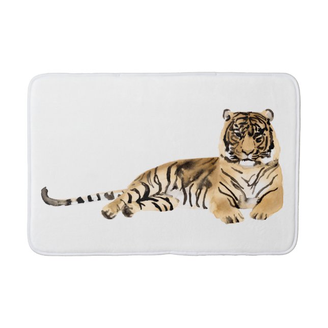 Watercolor Tiger Resting Bath Mat (Front)