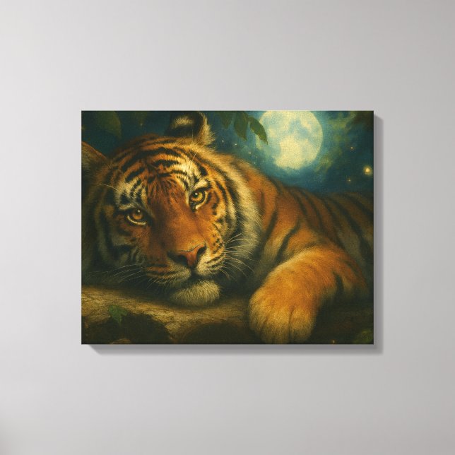 Watercolor Tiger Resting in Night Forest Canvas Print (Front)