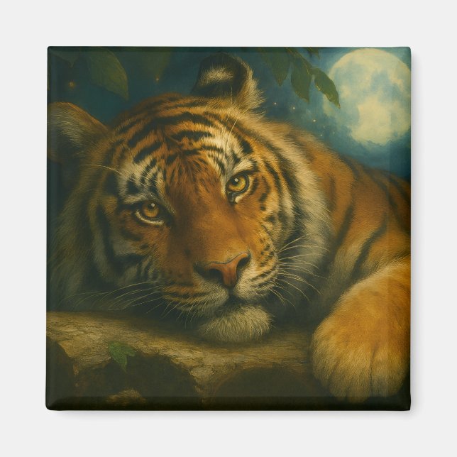 Watercolor Tiger Resting in Night Forest Magnet (Front)