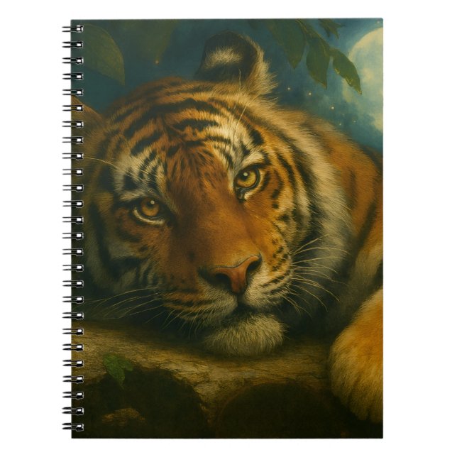 Watercolor Tiger Resting in Night Forest Notebook (Front)