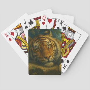 Watercolor Tiger Resting in Night Forest Playing Cards