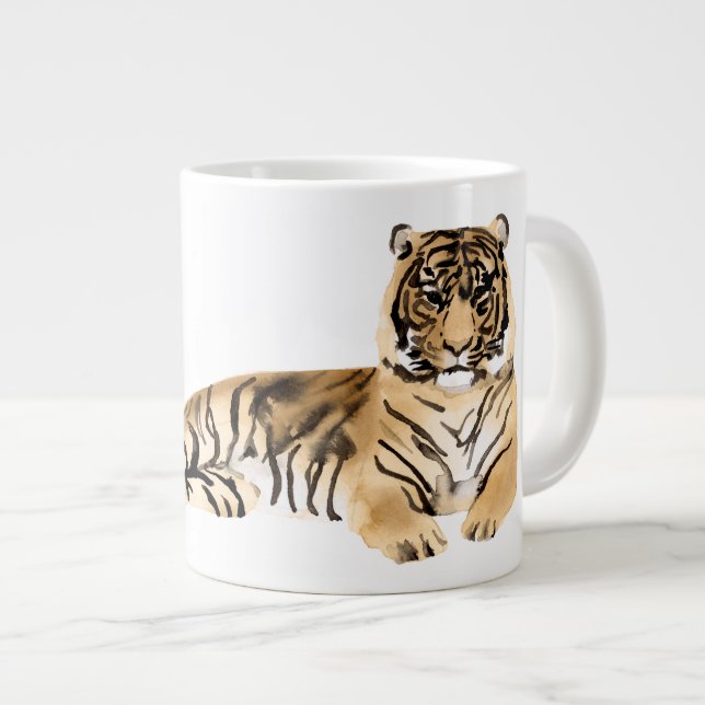 Watercolor Tiger Resting Large Coffee Mug (Front Right)