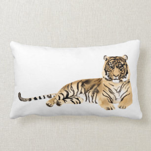 Watercolor Tiger Resting Lumbar Cushion