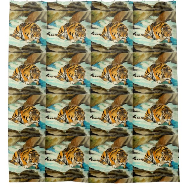 Watercolor Tiger Shower Curtain (Front)