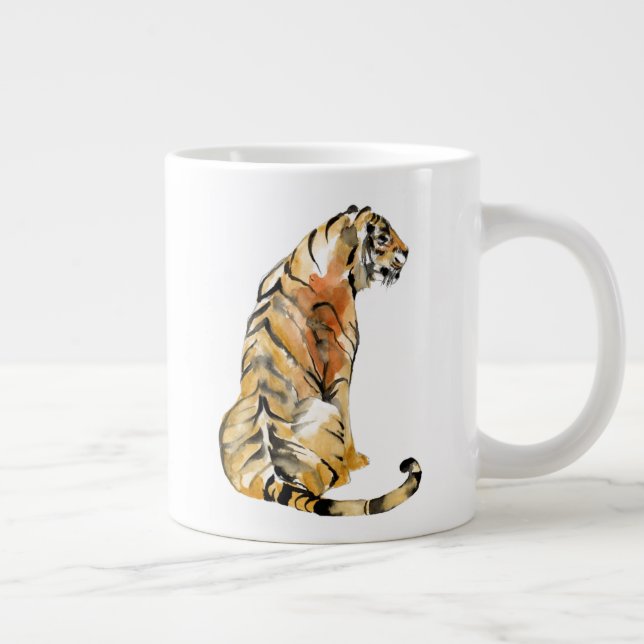 Watercolor Tiger Sitting Large Coffee Mug (Right)