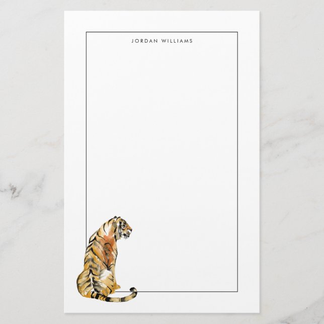 Watercolor Tiger Sitting Stationery (Front)