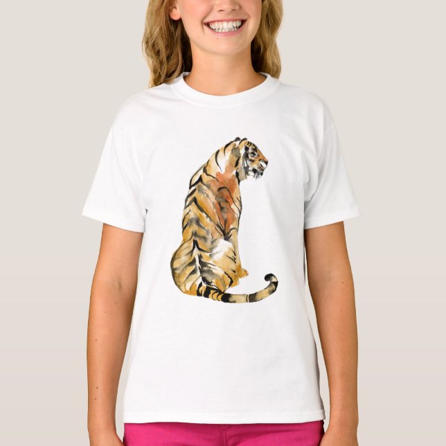 Watercolor Tiger Sitting T-Shirt (Front)