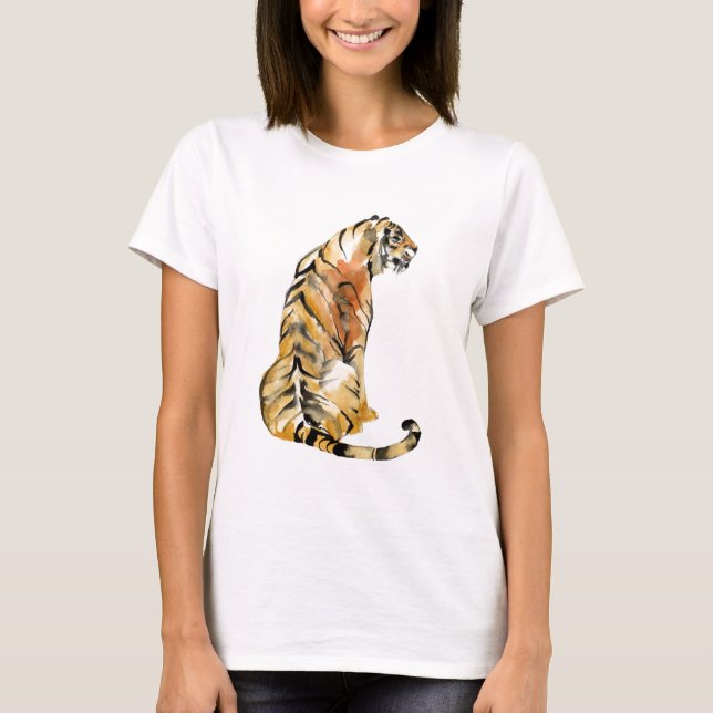 Watercolor Tiger Sitting T-Shirt (Front)