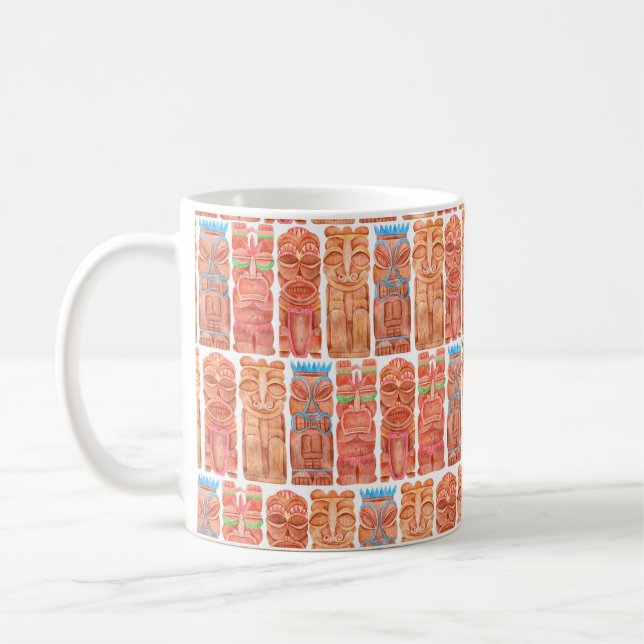 Watercolor tiki hawaii totem seamless pattern coffee mug (Left)