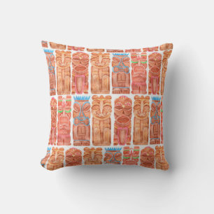 Watercolor tiki hawaii totem seamless pattern cushion