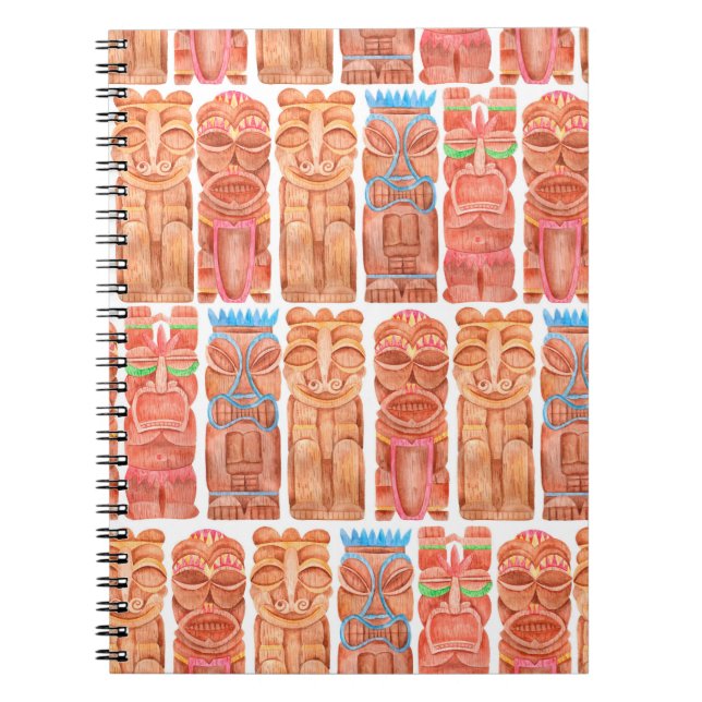 Watercolor tiki hawaii totem seamless pattern notebook (Front)