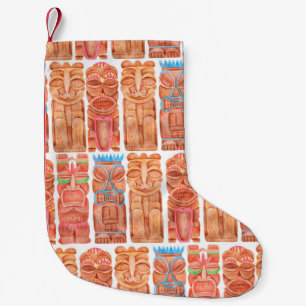Watercolor tiki hawaii totem seamless pattern small christmas stocking