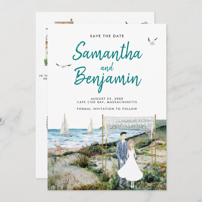 Watercolor Timeline Wedding Save the Date Announce Announcement (Front/Back)